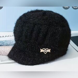 Black knitted winter beanie cap hat